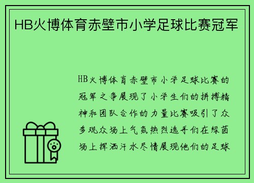 HB火博体育赤壁市小学足球比赛冠军