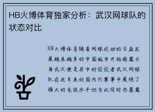 HB火博体育独家分析：武汉网球队的状态对比