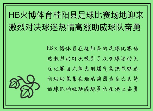 HB火博体育桂阳县足球比赛场地迎来激烈对决球迷热情高涨助威球队奋勇争先
